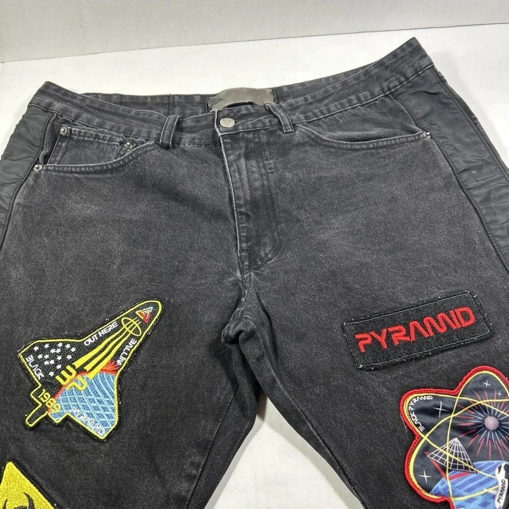 Black Pyramid 36 X 33‎ Cotton 5 Pocket Jeans Space Ship Space